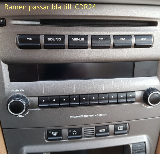 Monteringsram för dubbeldin i en Porsche 911, med knappar och display.