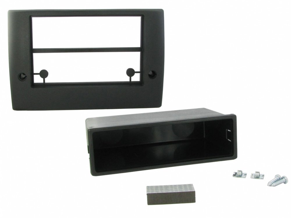 Monteringsram för dubbeldin/enkeldin, inkluderar skruvar och adapter.