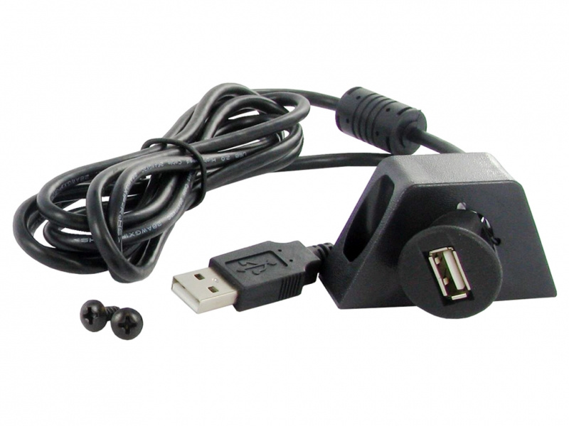 Aux-kabel med USB-förlängare för montering på instrumentbräda.