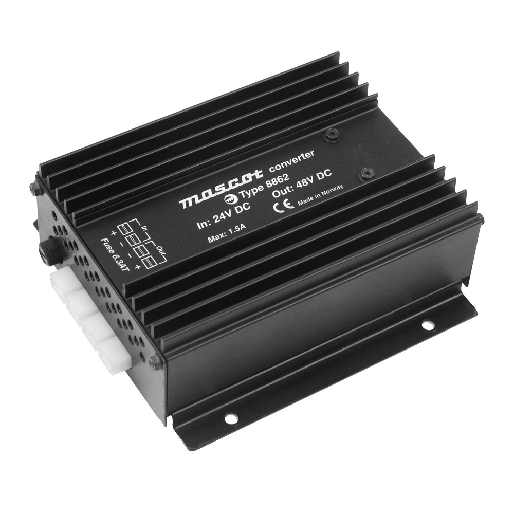 24-12 volts omvandlare, 10Amp, 4-vägsskyddad, med aluminiumhölje.