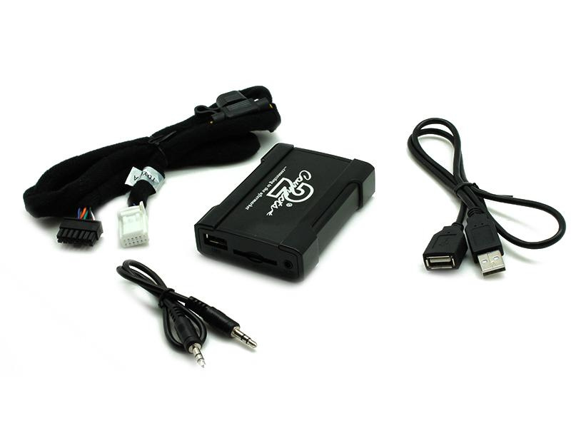 USB/AUX-adapter med kablar för Toyota-bilar.