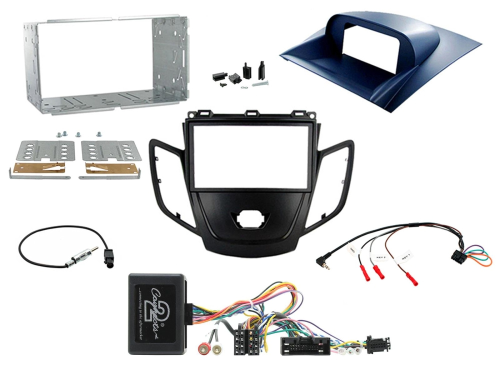 Installationskit med delar för Ford Fiesta 10-12, svart och blå.