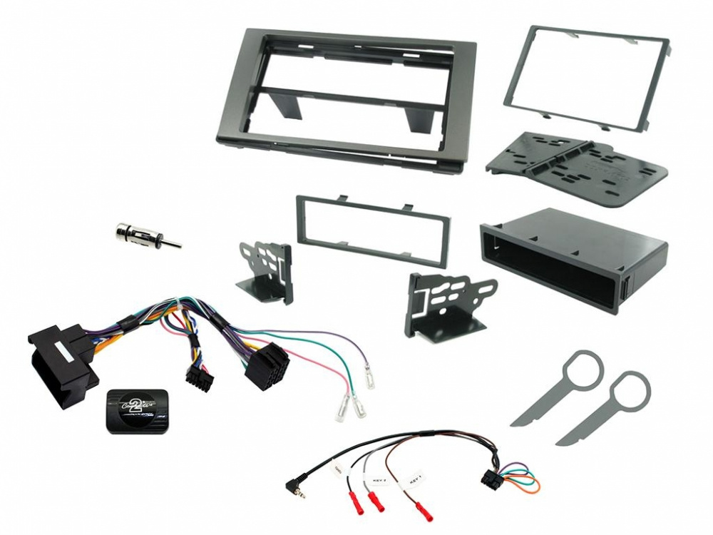 Installationskit för Ford med delar för dubbel-din stereo.