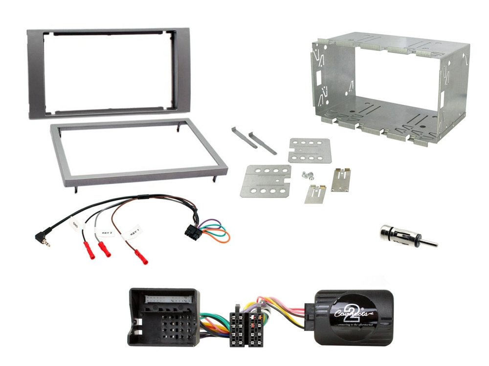 Installationskit för bilradio med delar för Ford C-Max/Fiesta/Focus, färg silver.