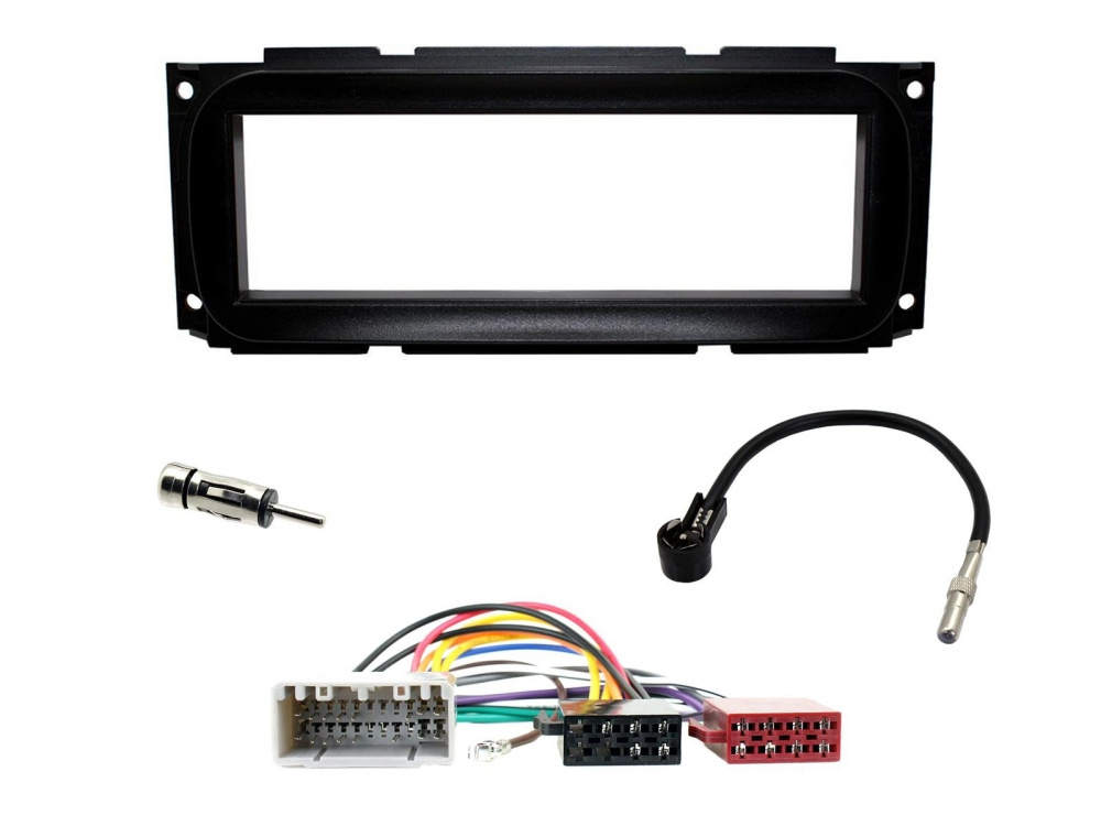 Installationskit för enkeldin med kontakter och ram för Chrysler/Dodge/Jeep.