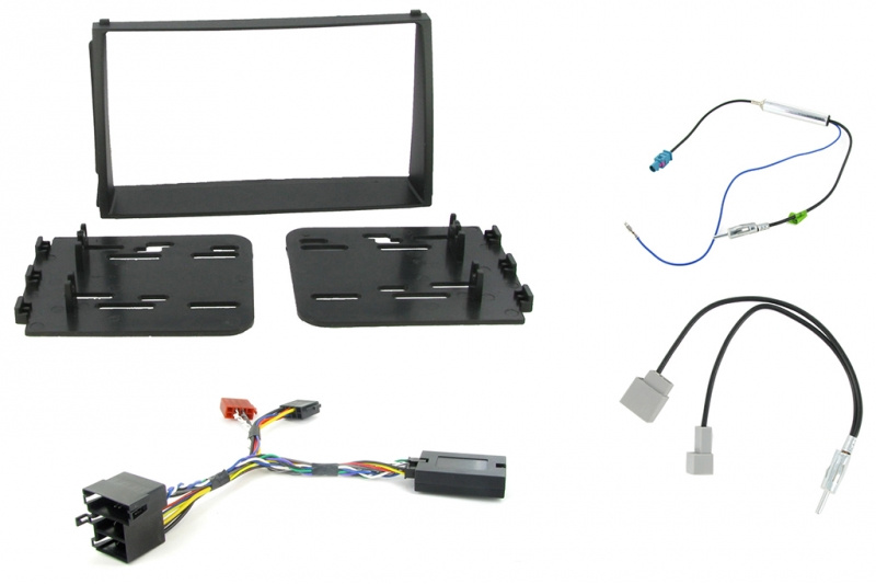 Installationskit med fästen och kablar för aktivt ljudsystem.