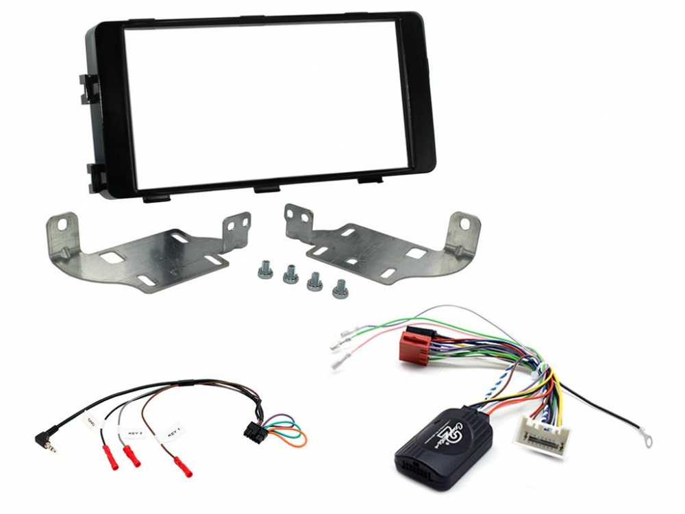 Installationskit för Mitsubishi Outlander 2013>, inklusive fästen och kablage.