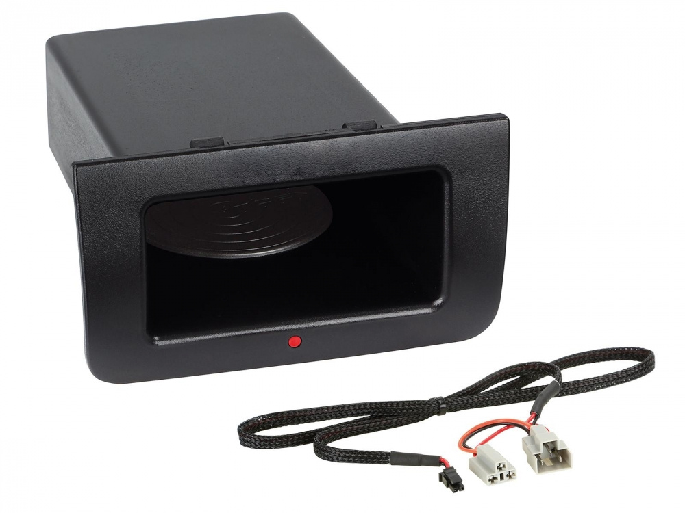 Qi-laddare för Mercedes Vito/Viano, svart enhet med anslutningskablar.