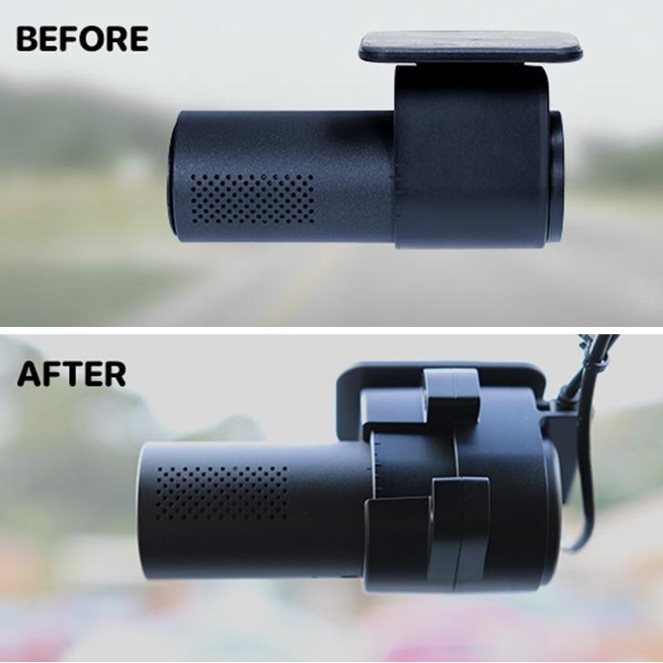Skydd för Gator dashcam som visar före- och efterinstallation.