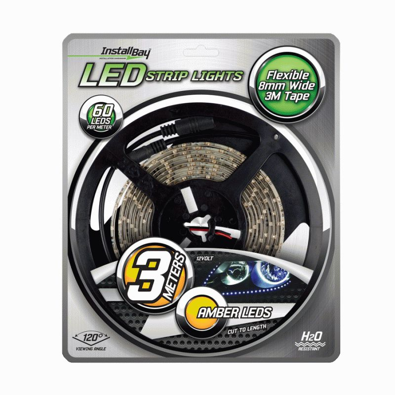 LED-strips på 3 meter, flexibla, med 60 amber LED-lampor, 12 volt.