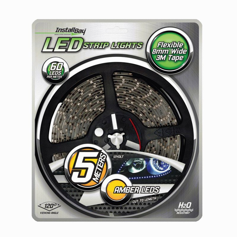 LED-strips, 5 meter lång, 60 amber-färgade dioder, 12 volt, självklistrande.