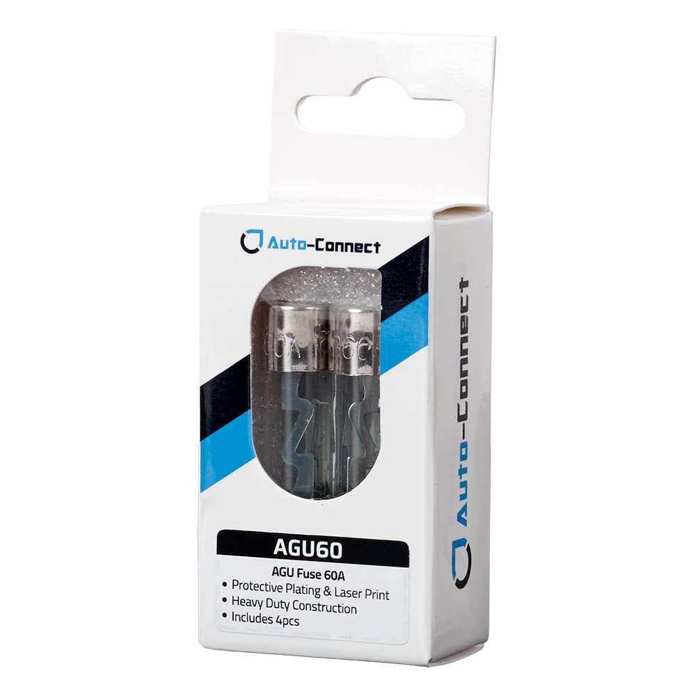 En förpackning med fyra AGU-säkringar på 60A från Auto-Connect.