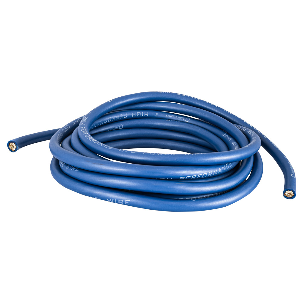 Blå strömkabel på 6 meter, 100% koppar, 35mm², rullad och flexibel.