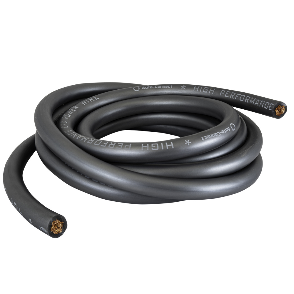 En grå 2 meter strömkabel av 100% koppar, 50mm², rullad i en slinga.