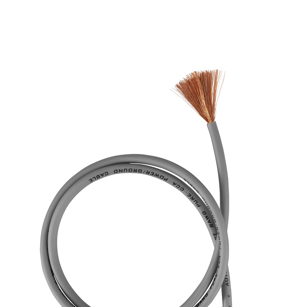 En grå strömkabel med en diameter på 10mm² och tvinnade koppartrådar.