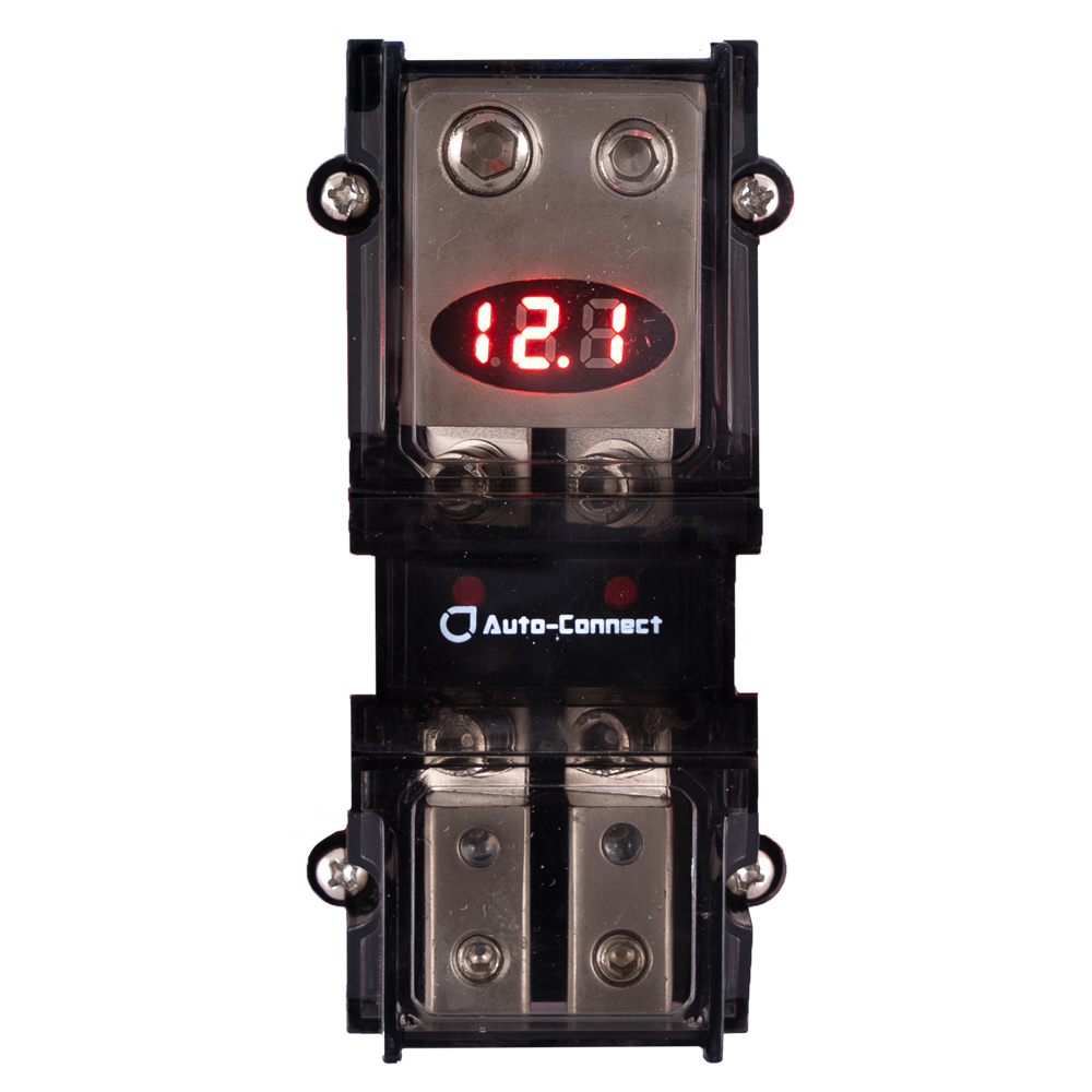 Auto-Connect mini-ANL säkringsblock med voltmätare, 2 st. säkringar