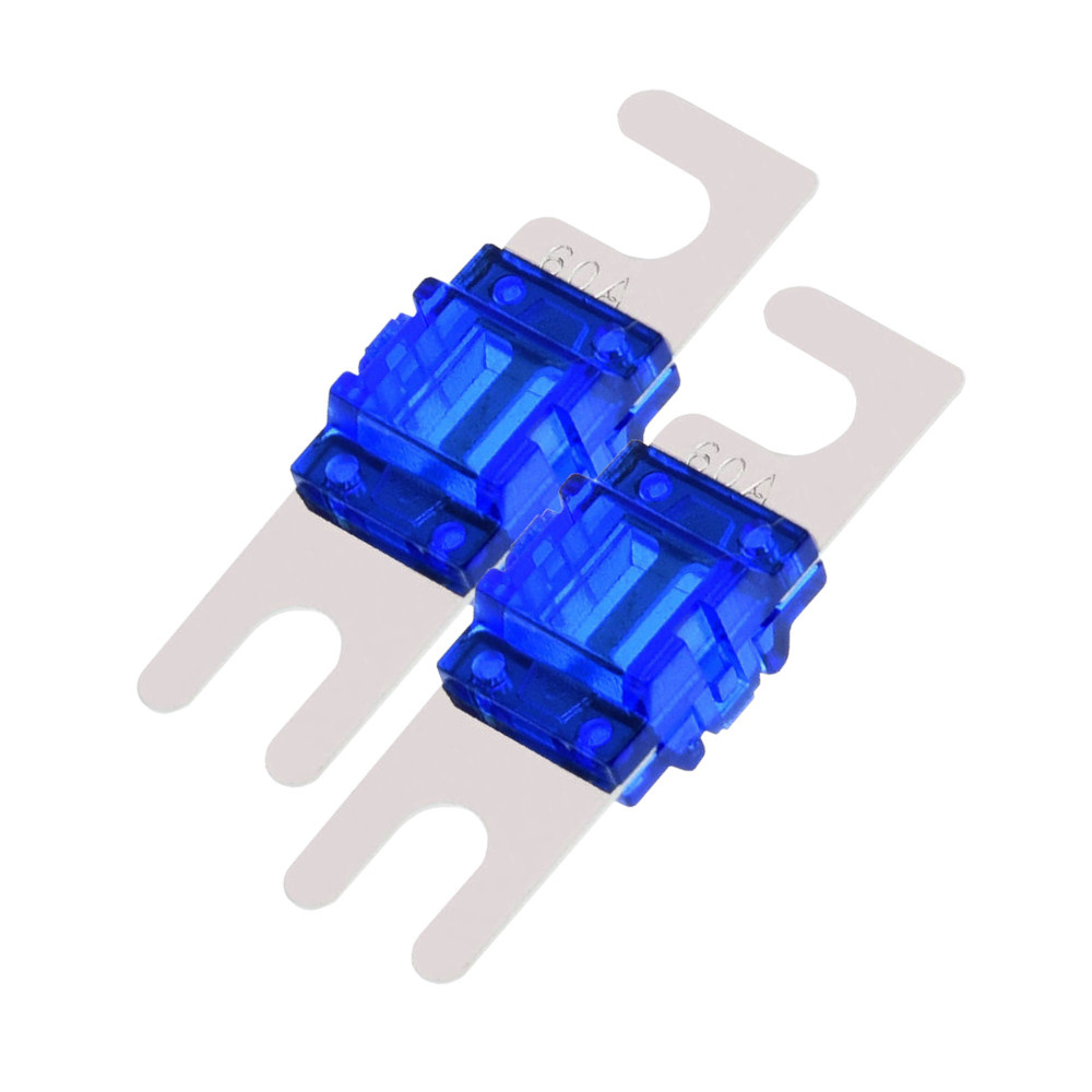 Två blå AFS-säkringar (Mini ANL), 60A med fästen.