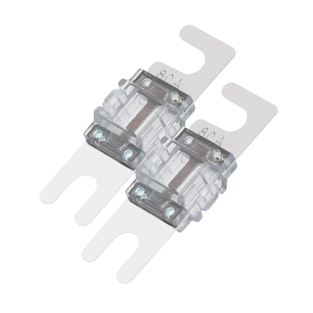 Två 80A AFS-säkringar i plast, avsedda för auto-installation.
