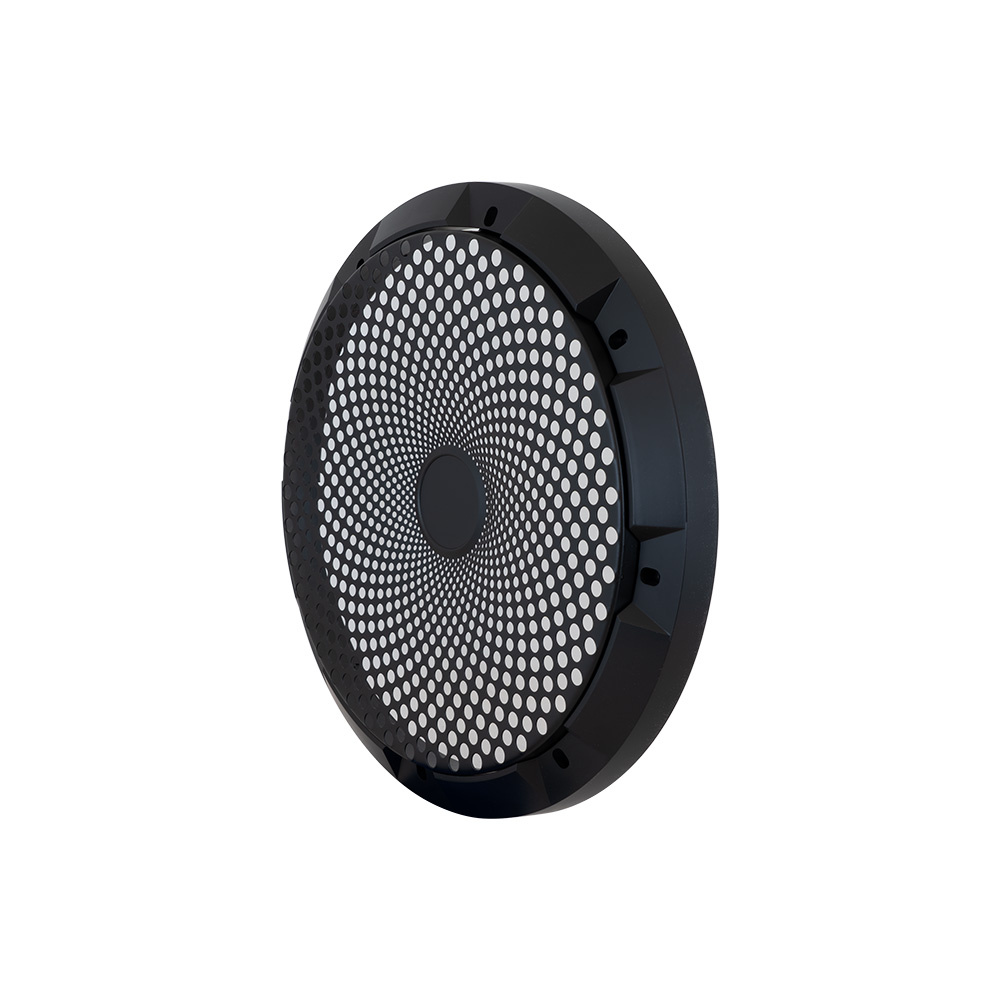 En rund grill med ett mönster av hål för ljudöverföring.