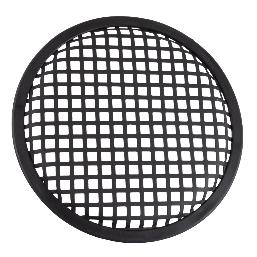 Rundt galler av plast med rutnät, avsett för högtalarskydd.