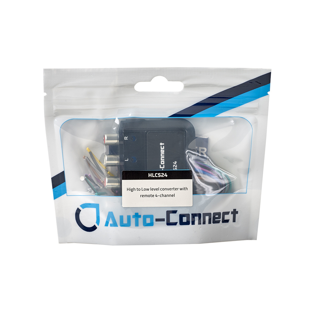 Hög/lågnivå-omvandlare med kabelanslutningar, för bilsystem.