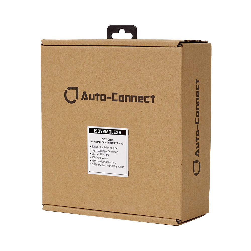 Förpackning av Auto-Connect ISOY2MOLEX6 med kabelinformation.