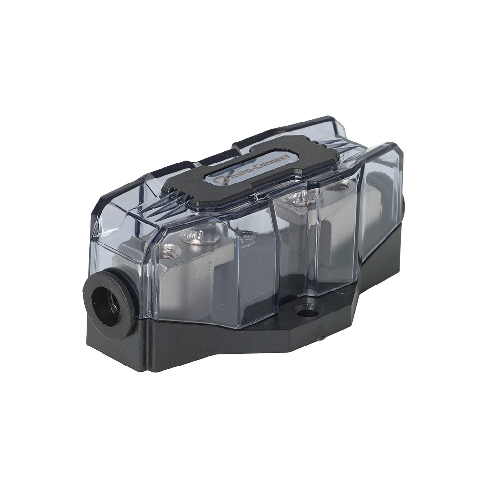 En transparent säkringshållare med plats för två säkringar.