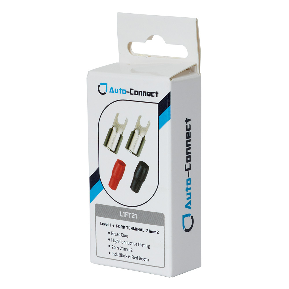 En förpackning med röd och svart gaffelkabelsko, 21 mm².