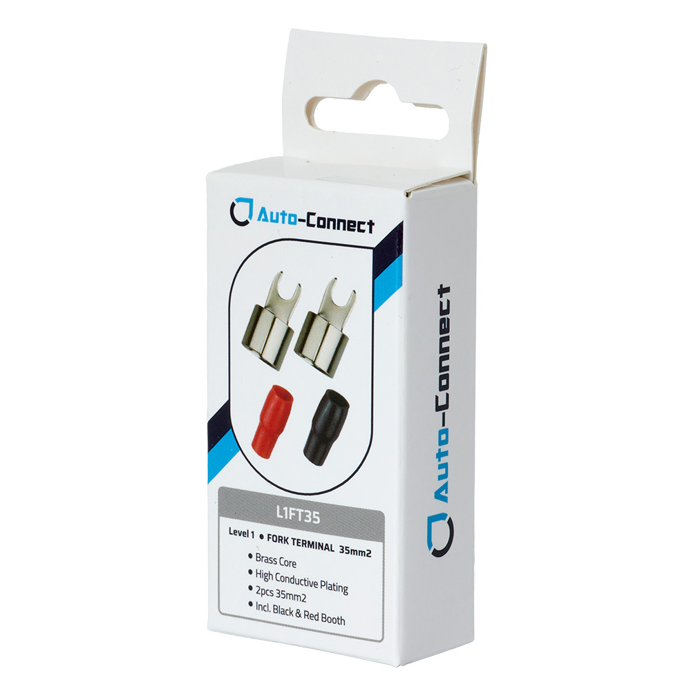 Förpackning med röd och svart gaffelkabelsko, 35 mm².