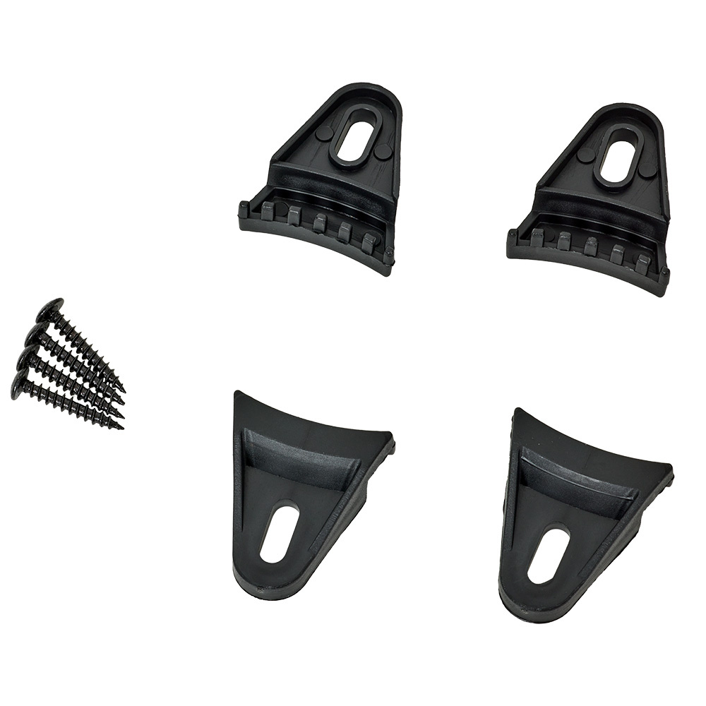 Högtalargaller med fästen och skruvar för installation.