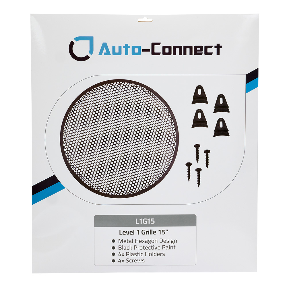 Högtalargaller i metall, hexagonform, 15 tum, med skruvar och fästen.