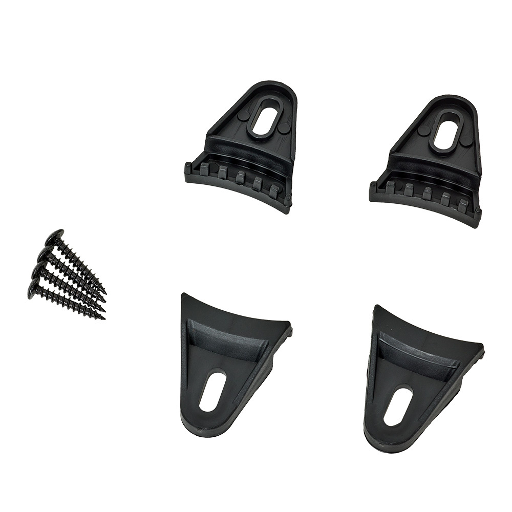 Svarta fästen och skruvar för högtalargaller.