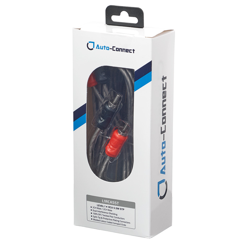 Förpackning med tvinnad lågnivåkabel i svart och röd färg, 5.5 meter lång.