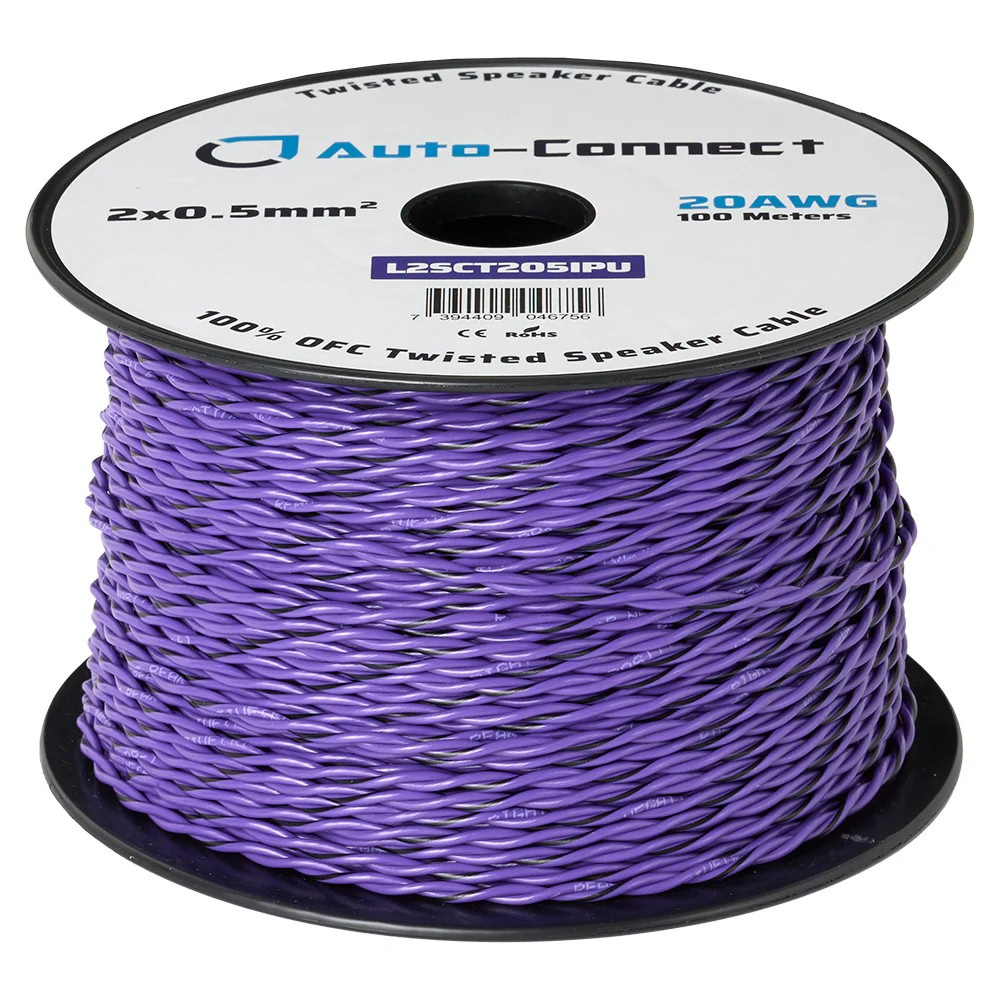 Auto-Connect Tvinnad OFC-högtalarkabel 2x0.5 mm², lila löpmeter
