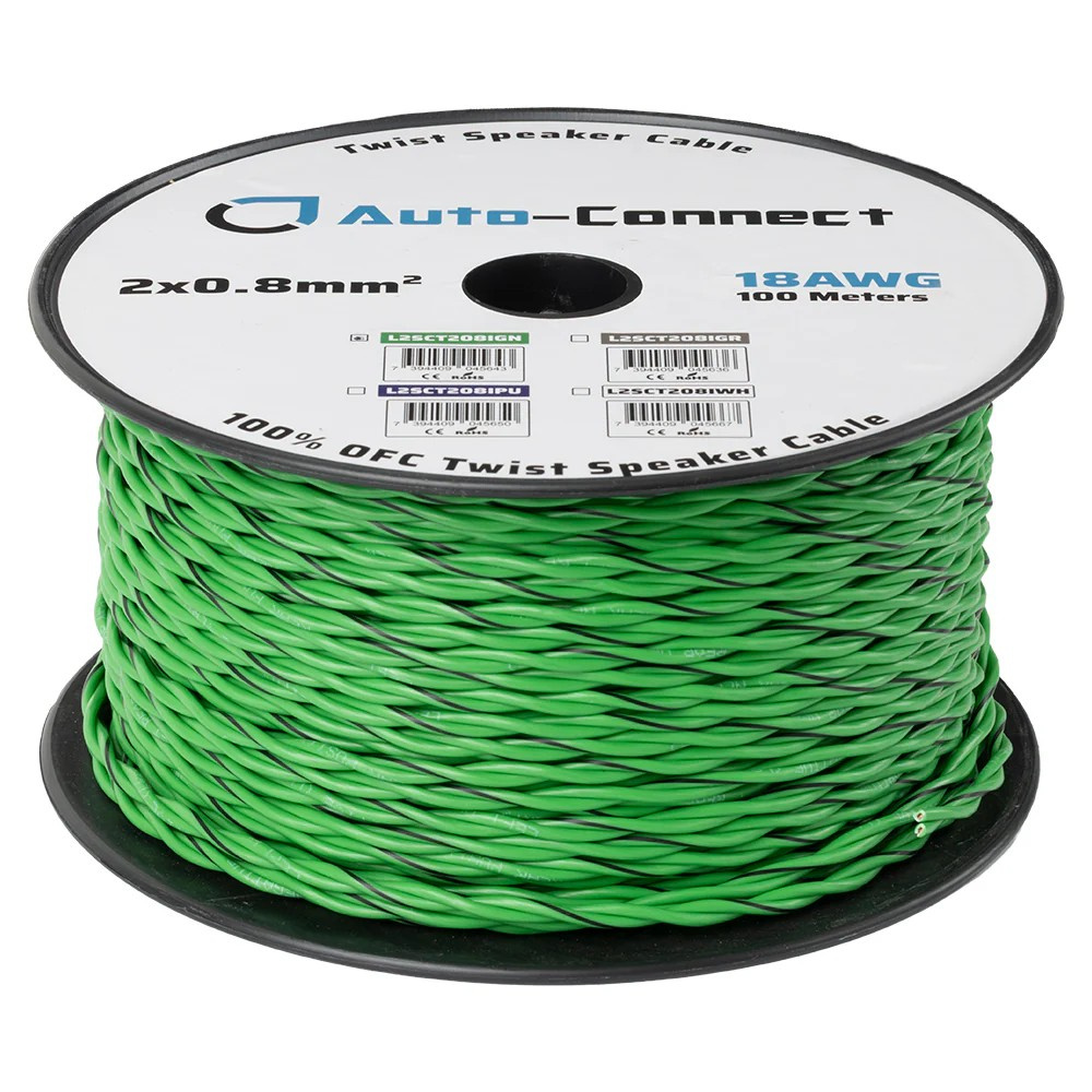 Auto-Connect tvinnad högtalarkabel 2x0.8mm² grön, pris per meter