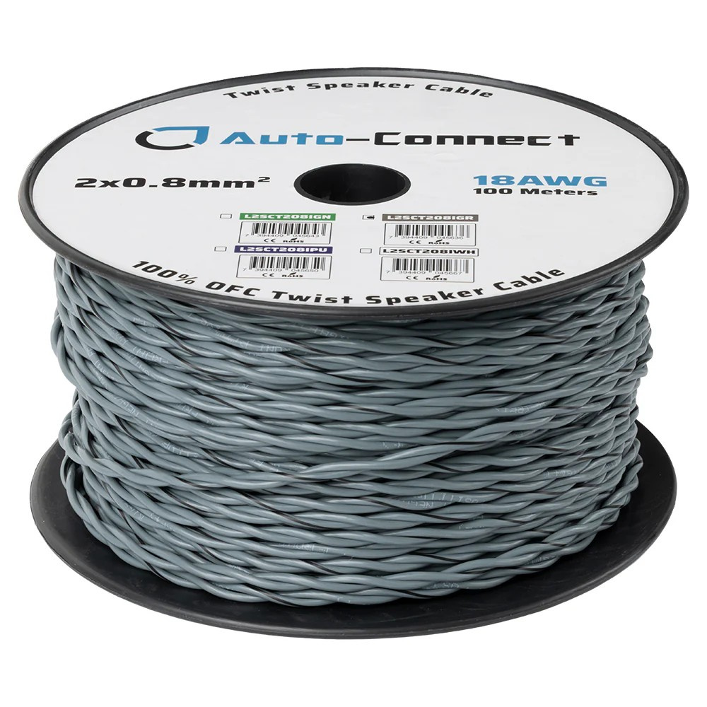 Auto-Connect tvinnad högtalarkabel 2x0.8mm² grå, pris per meter