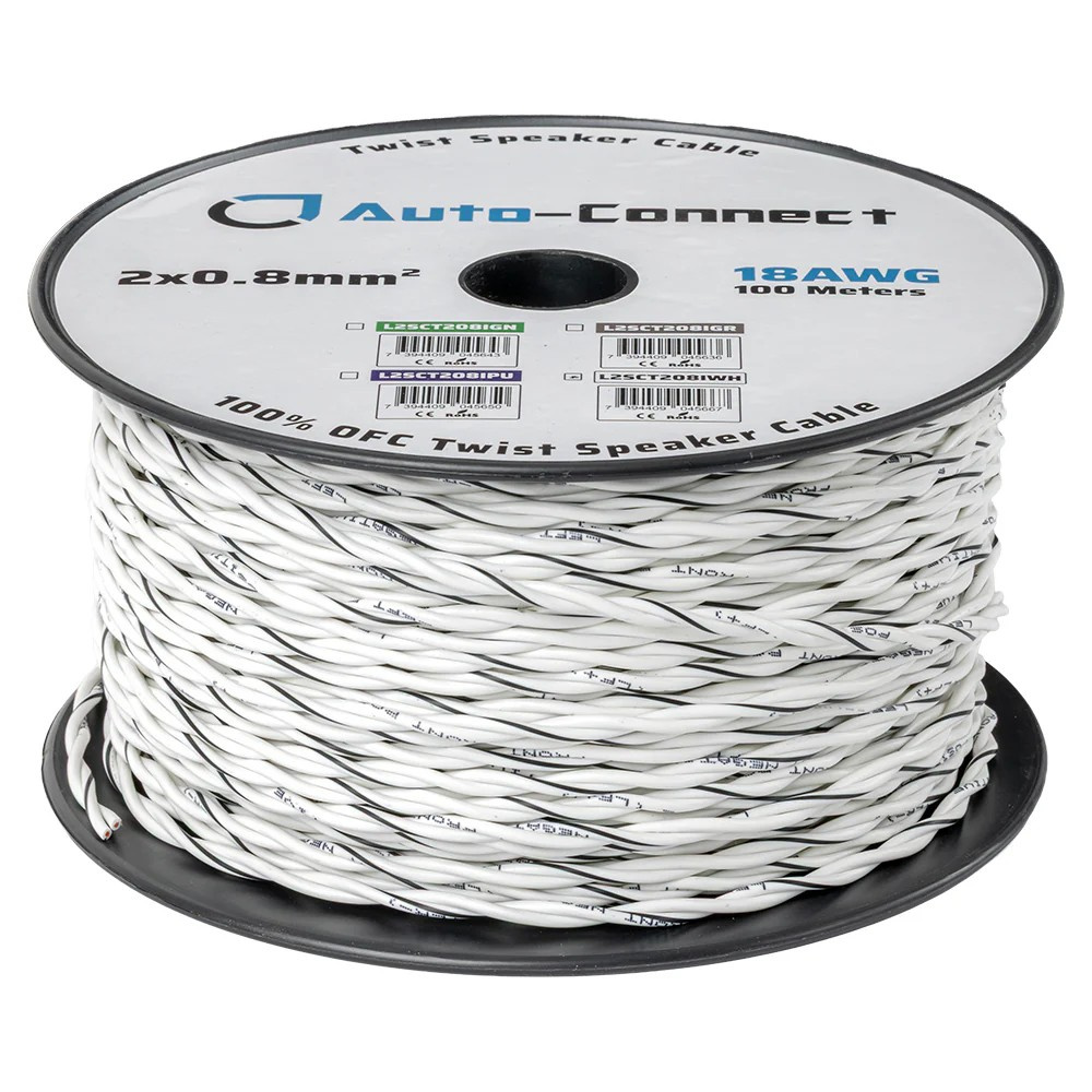 Auto-Connect tvinnad högtalarkabel 2x0.8mm² vit, pris per meter