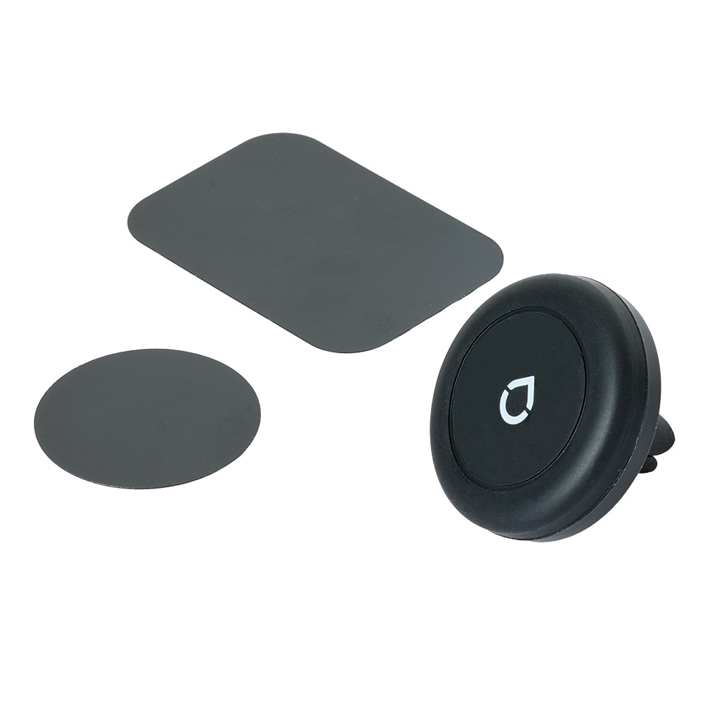 En magnetisk mobilhållare för luftventil med fäste och plattor.
