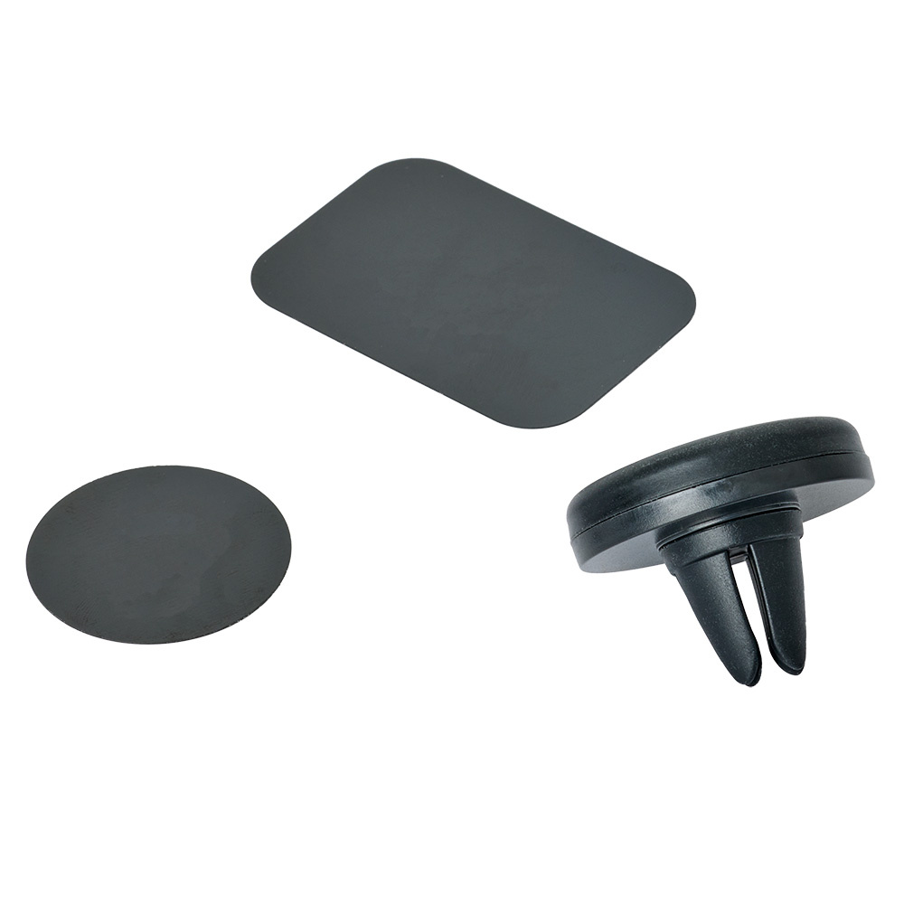 En magnetisk mobilhållare för luftventil, svart med plattor.