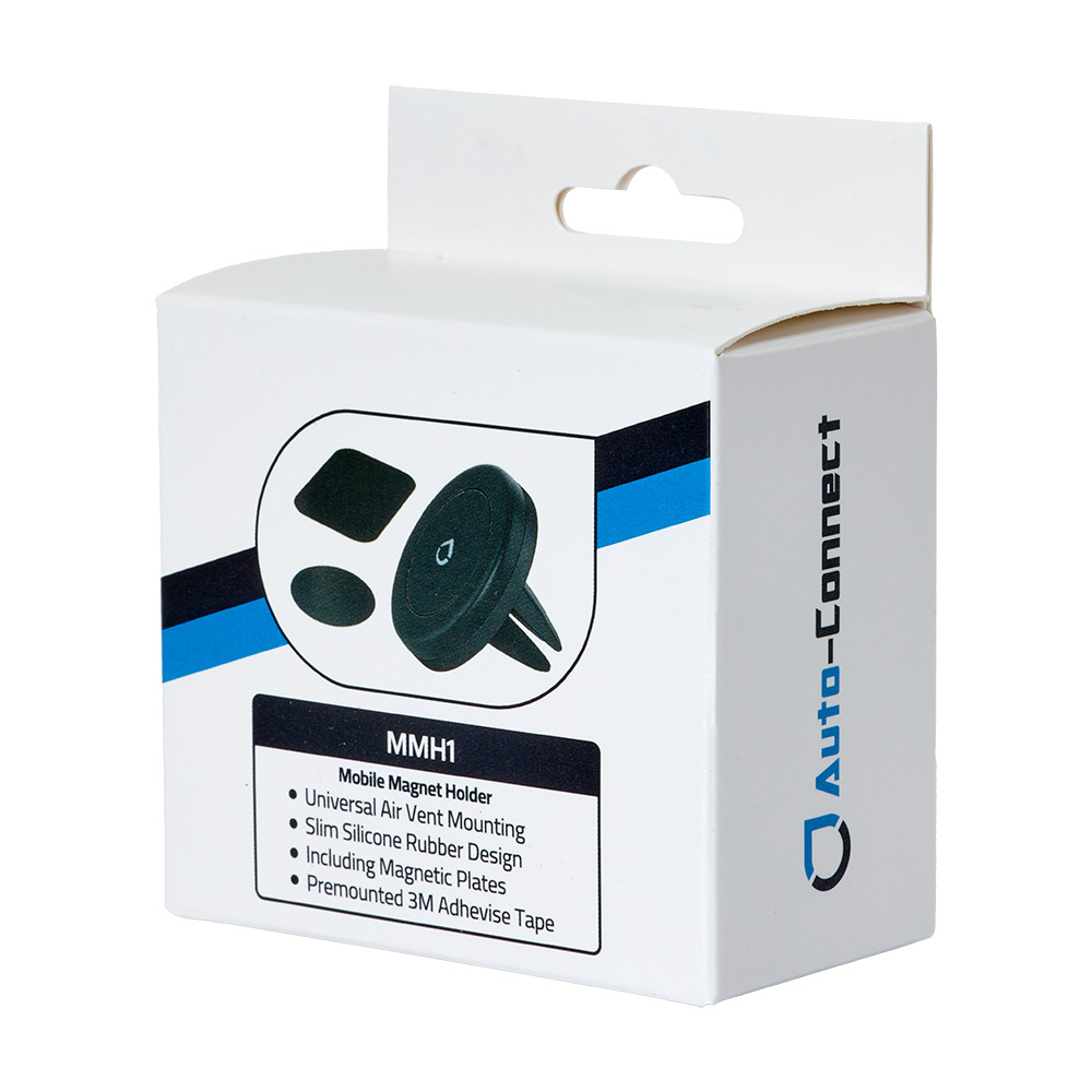 En förpackning av Auto-Connect magnetisk mobilhållare för luftventil.