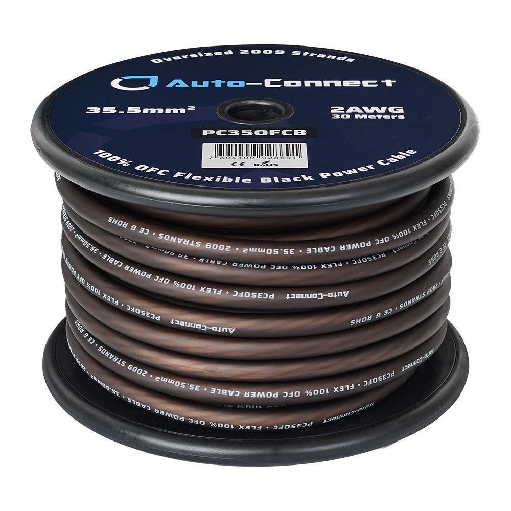 Auto-Connect svart strömkabel OFC 35.5mm², metervara