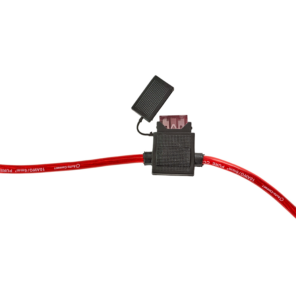 Röd strömkabel med anslutning och skyddskåpa, 1,5m längd.