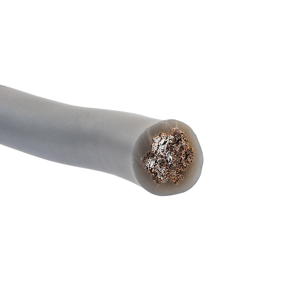 Kabel med tjock isolering och tvärsnitt av ledare, avsedd för elektriska anslutningar.