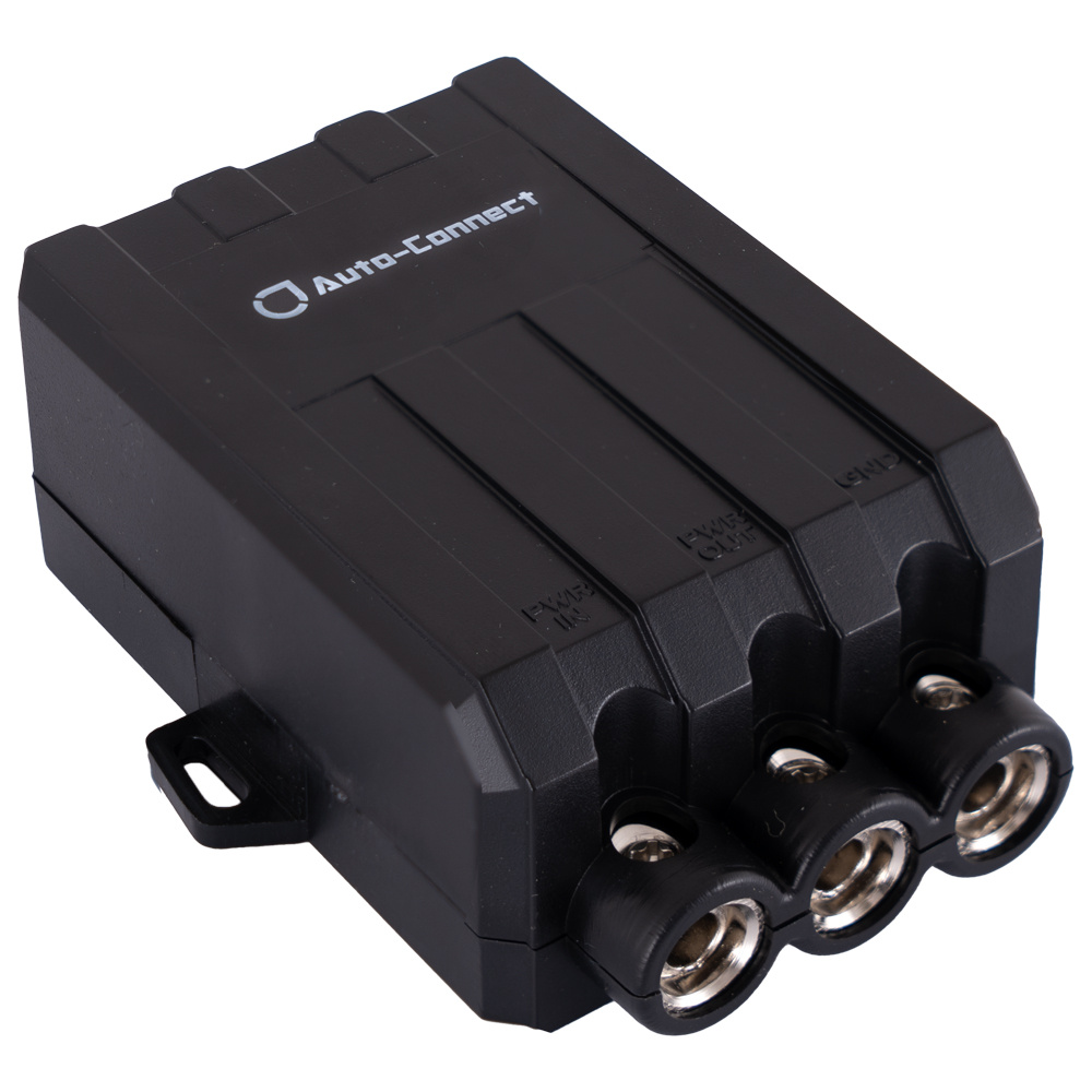 En svart enhet med tre anslutningar, märkt med Auto-Connect.
