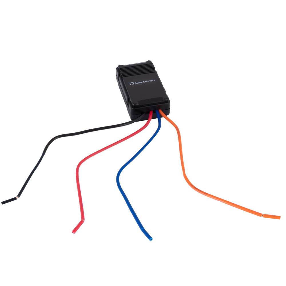 En liten enhet med kablar, designad för att minska ljud vid på/av.