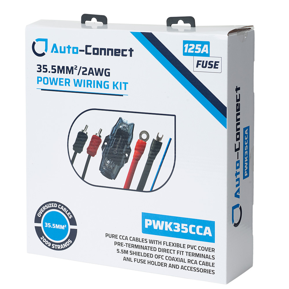 Förpackning av Auto-Connect Pure CCA kabelkit med specifikationer och innehåll.