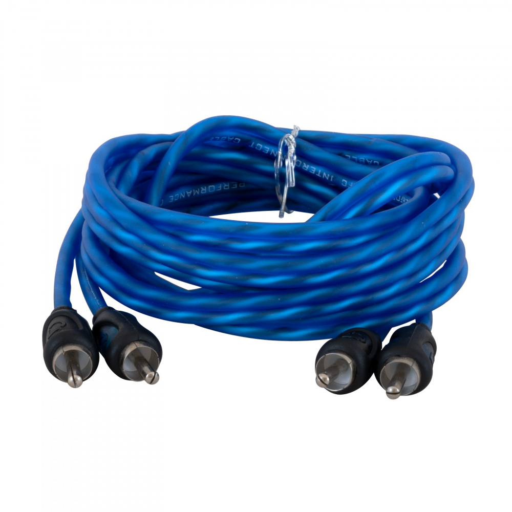 Blå lågnivåkabel 2 meter med RCA-kontakter.