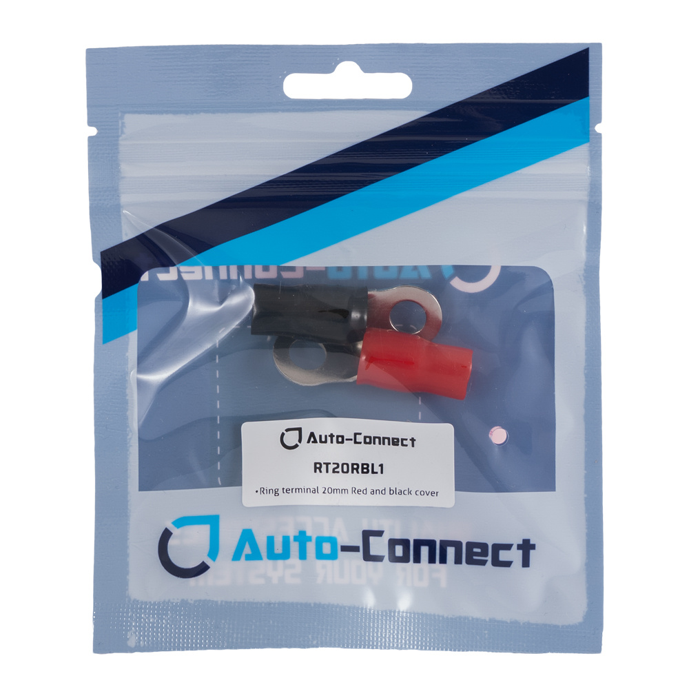Ringkabelsko i röd och svart, 20mm², för bästa elektriska anslutningar.