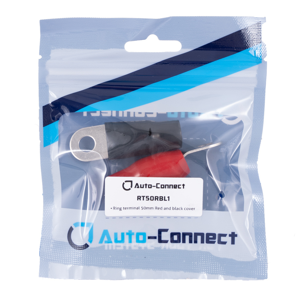 Ringkabelsko med röd och svart skyddshylsa, för 50mm² kablar.