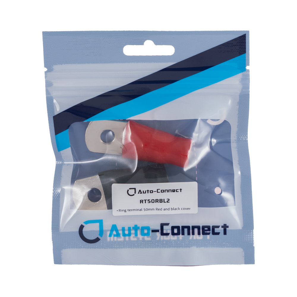 Ringkabelskor i paket, 50mm², röd och svart.